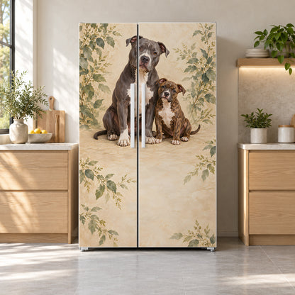 Pit Bulls fridge wrap on a side-by-side refrigerator