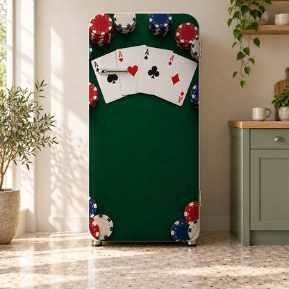 Poker Night fridge wrap on a retro refrigerator