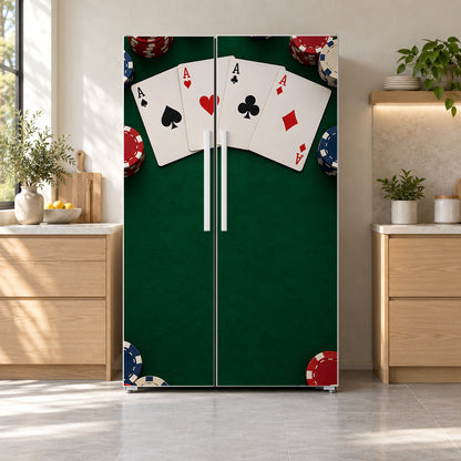 Poker Night fridge wrap on a side-by-side refrigerator