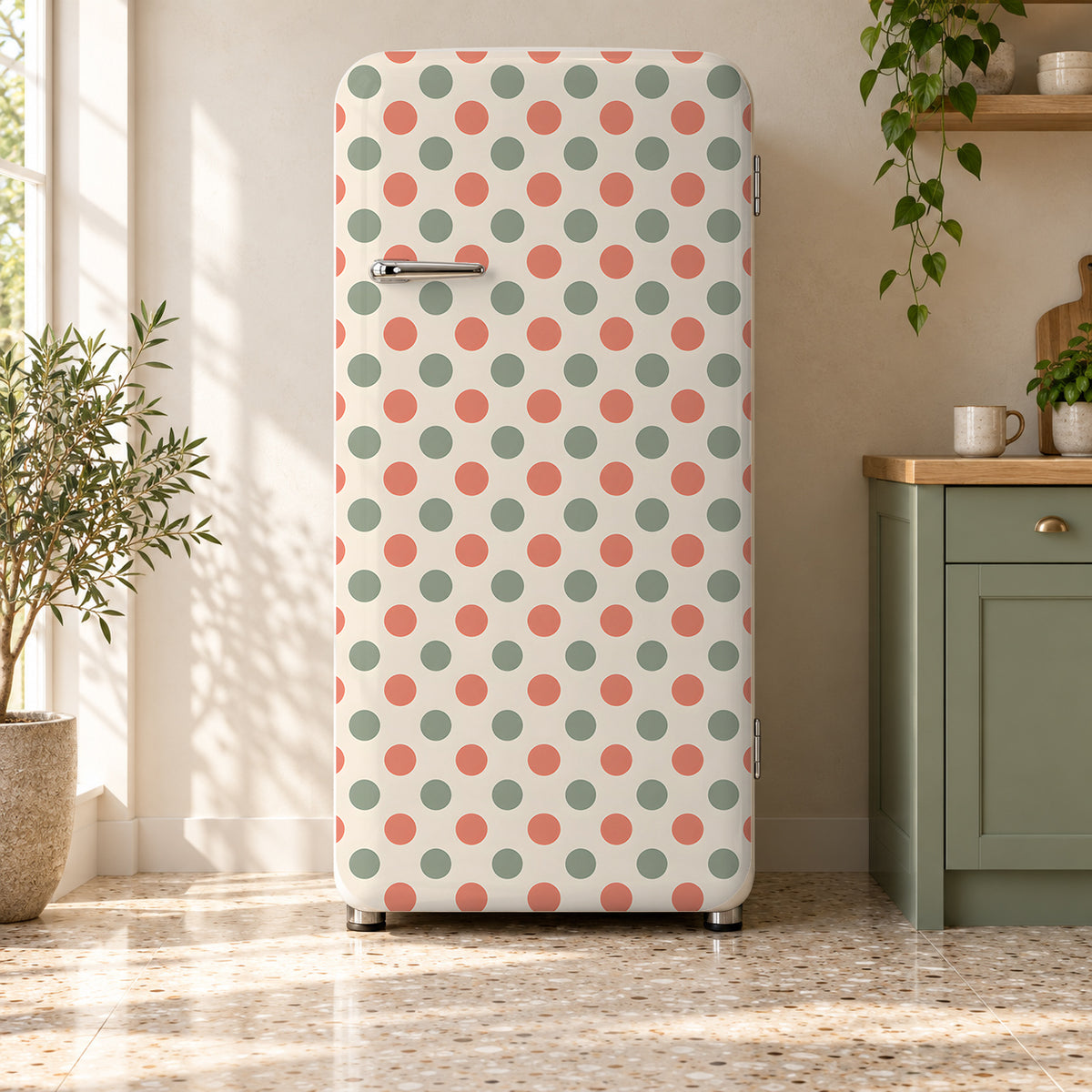 Polka Dots fridge wrap on a retro refrigerator