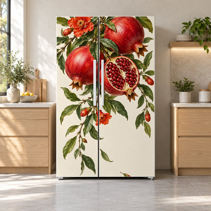 Pomegranates fridge wrap on a side-by-side refrigerator