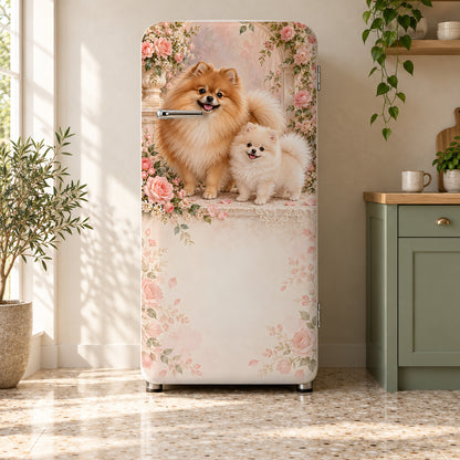 Pomeranians fridge wrap on a retro refrigerator