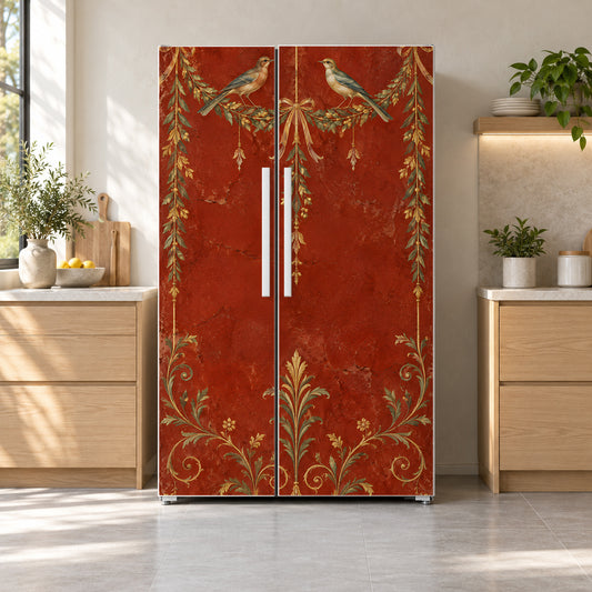Pompeii Fresco fridge wrap on a side-by-side refrigerator