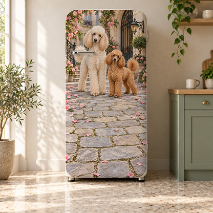 Poodles fridge wrap on a retro refrigerator
