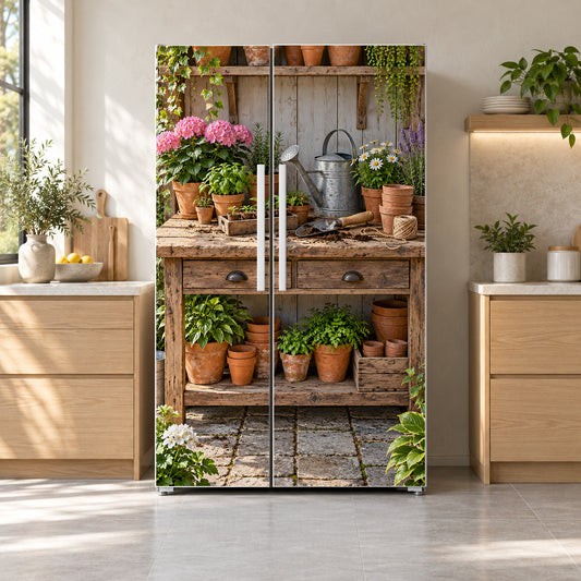 Potting Bench fridge wrap on a side-by-side refrigerator