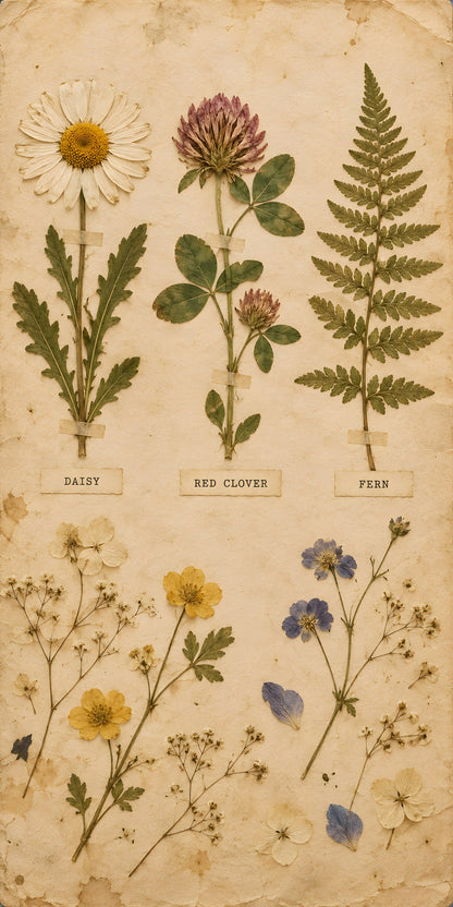 Pressed Flowers Herbarium fridge wrap full design
