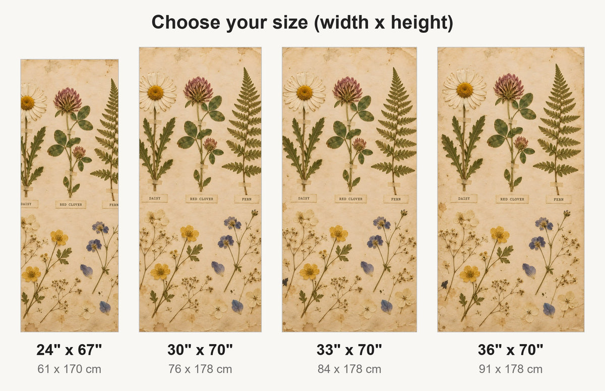 Pressed Flowers Herbarium fridge wrap available sizes 24, 30, 33 and 36 inch