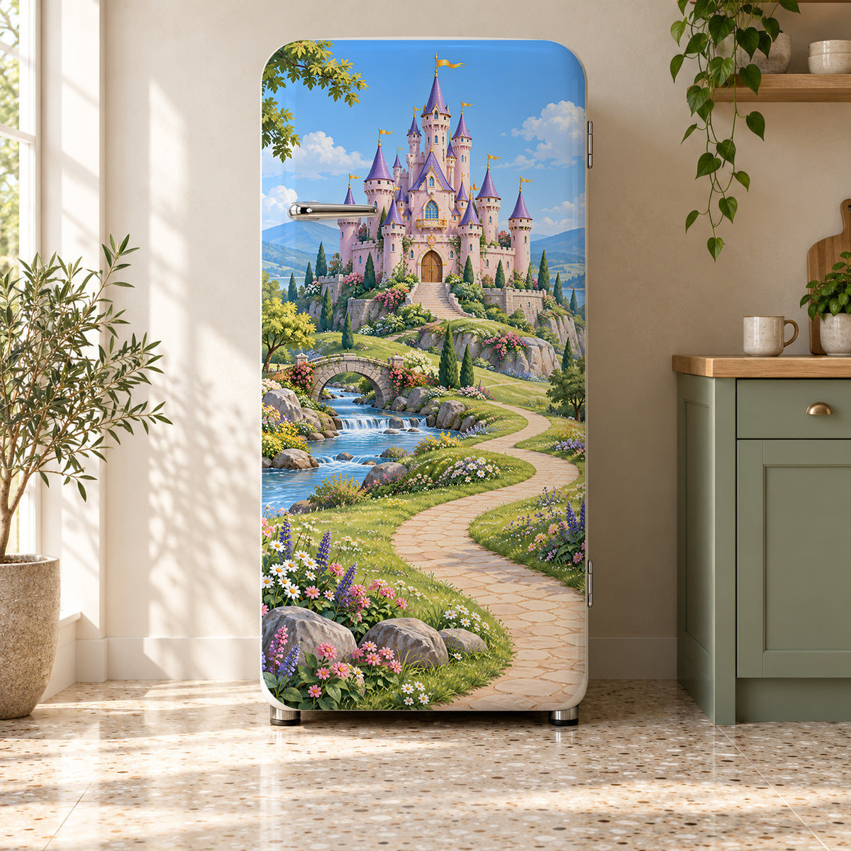 Princess Castle fridge wrap on a retro refrigerator