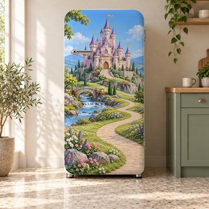Princess Castle fridge wrap on a retro refrigerator