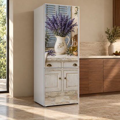 Provence Lavender Kitchen fridge wrap, refrigerator shown at an angle