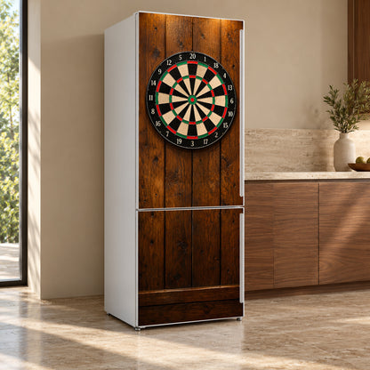 Pub Dartboard fridge wrap, refrigerator shown at an angle