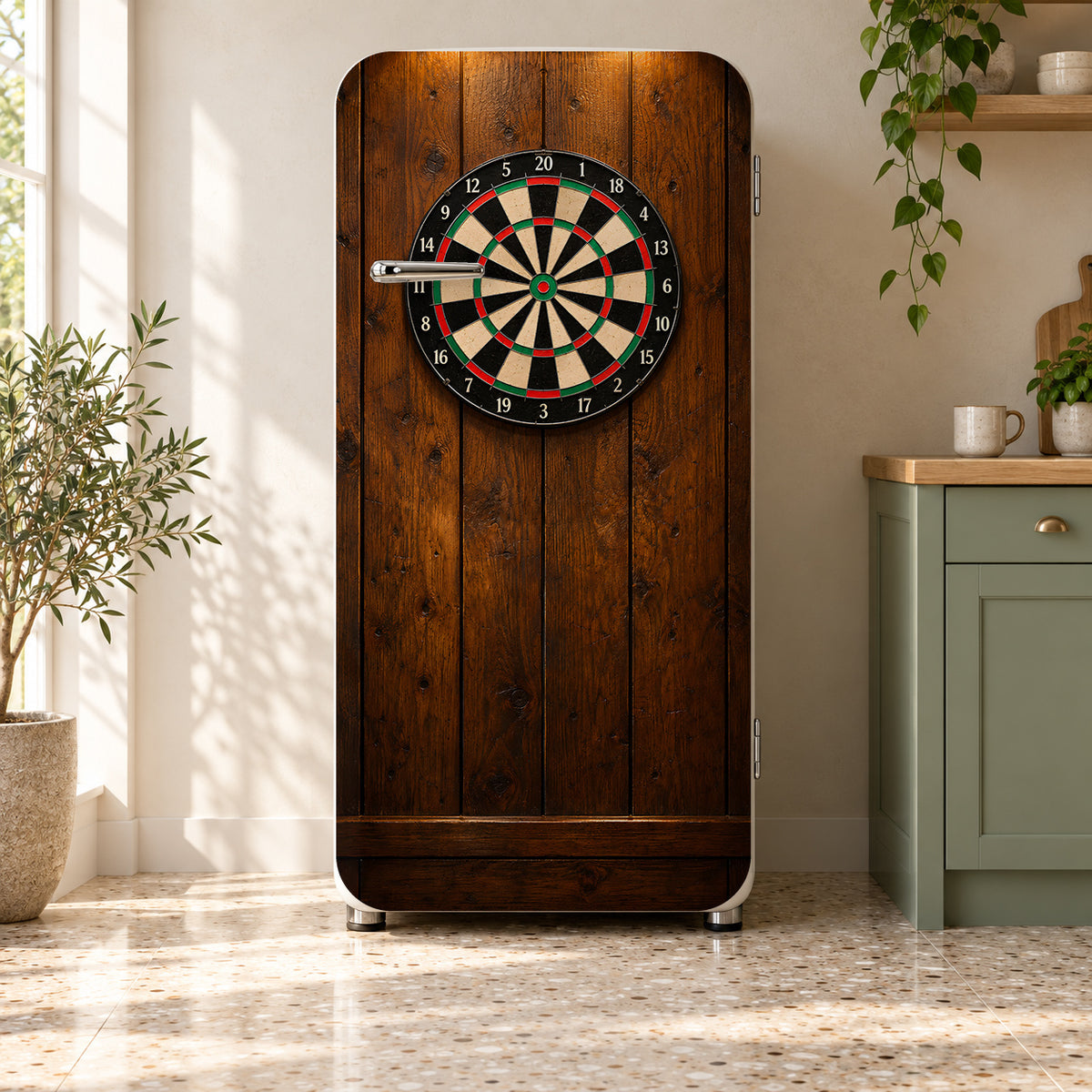 Pub Dartboard fridge wrap on a retro refrigerator
