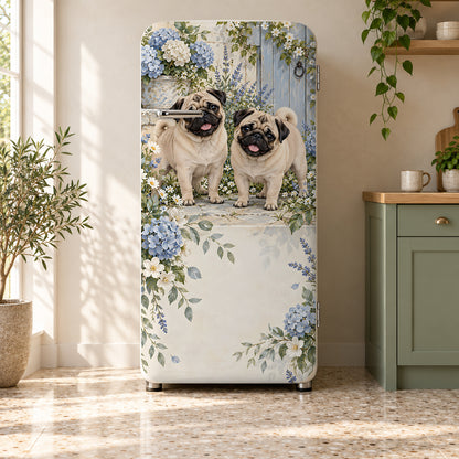 Pugs fridge wrap on a retro refrigerator