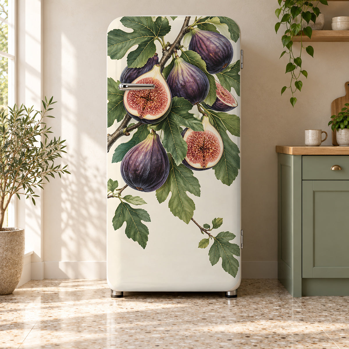 Purple Figs fridge wrap on a retro refrigerator