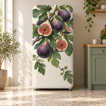 Purple Figs fridge wrap on a retro refrigerator
