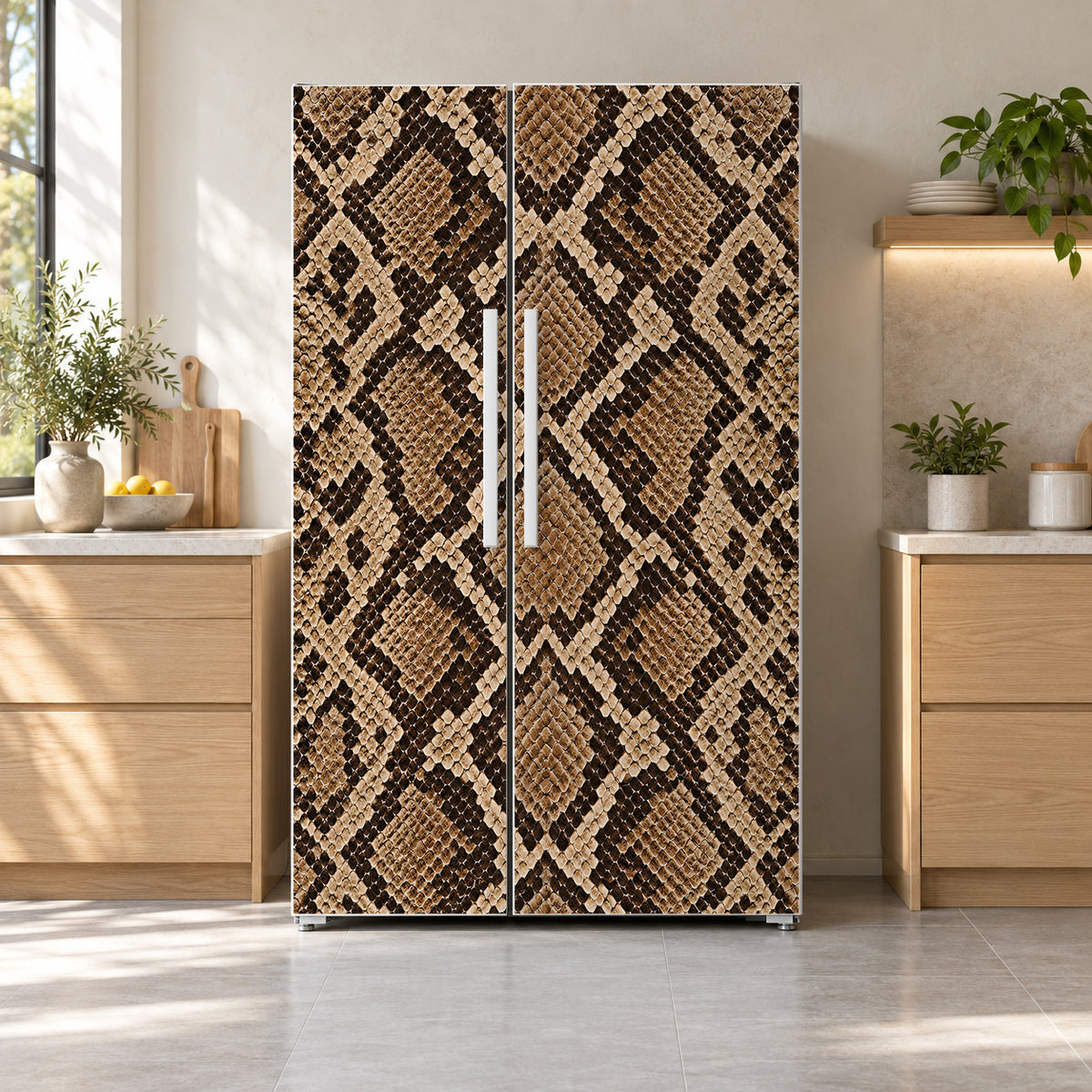 Python Snakeskin Print fridge wrap on a side-by-side refrigerator