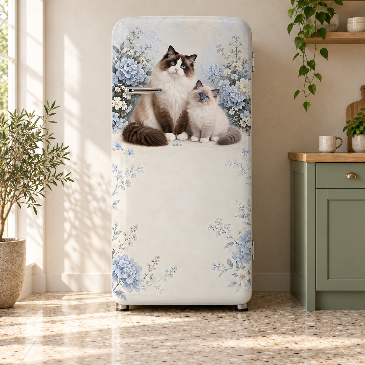 Ragdoll Cats fridge wrap on a retro refrigerator
