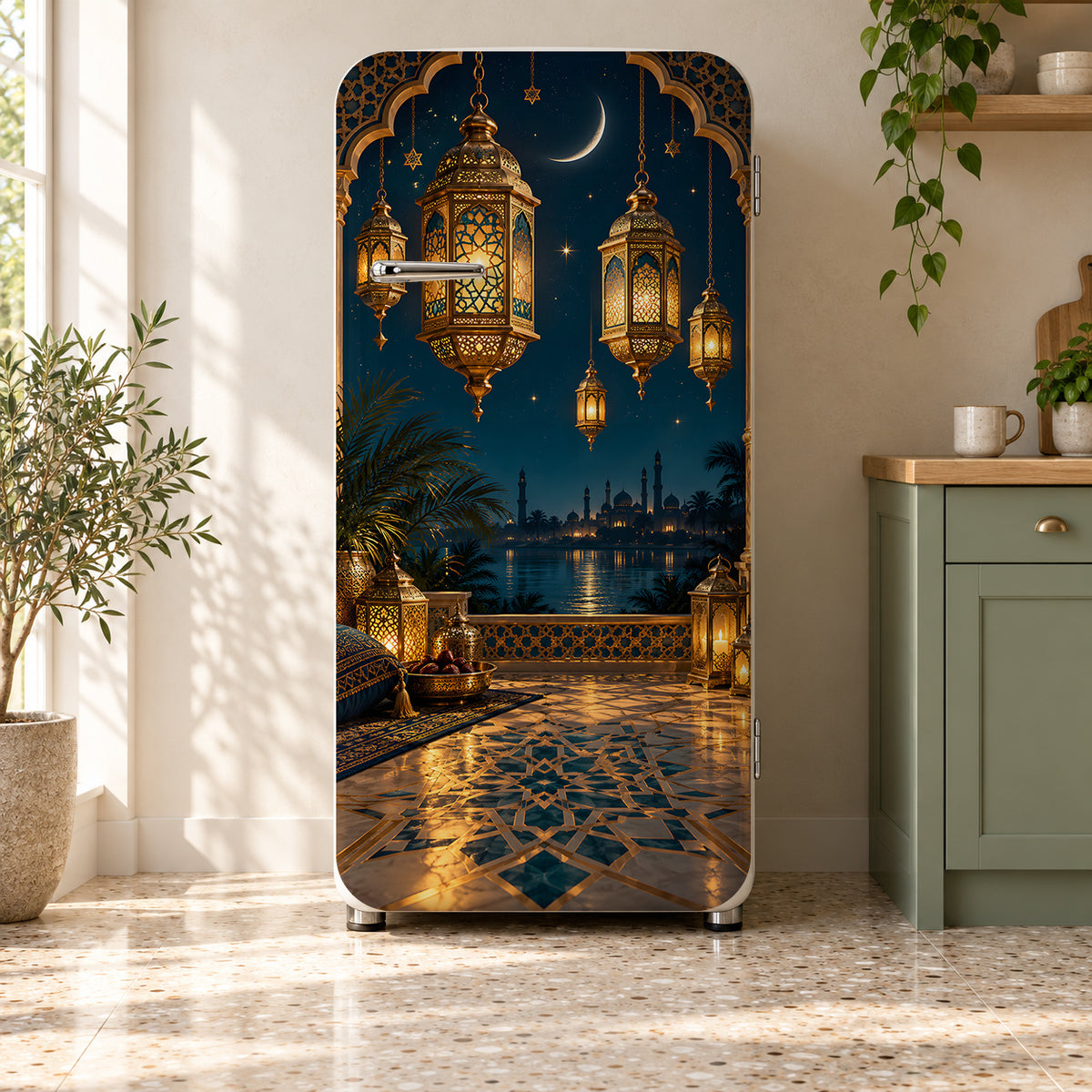 Ramadan Lanterns fridge wrap on a retro refrigerator