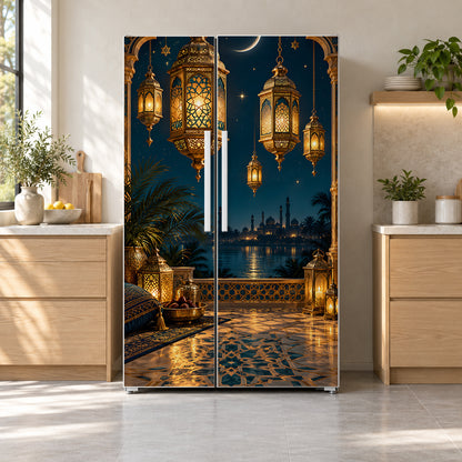 Ramadan Lanterns fridge wrap on a side-by-side refrigerator