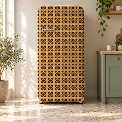 Rattan Cane fridge wrap on a retro refrigerator