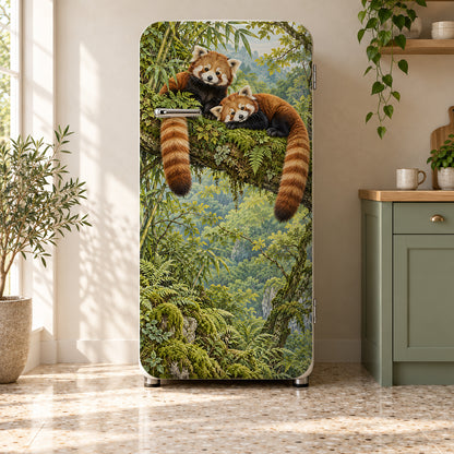 Red Pandas fridge wrap on a retro refrigerator