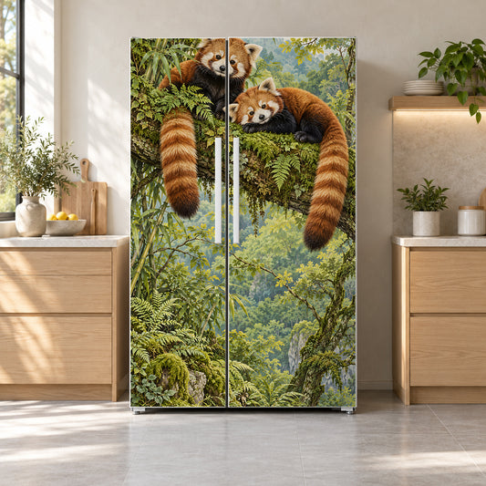 Red Pandas fridge wrap on a side-by-side refrigerator