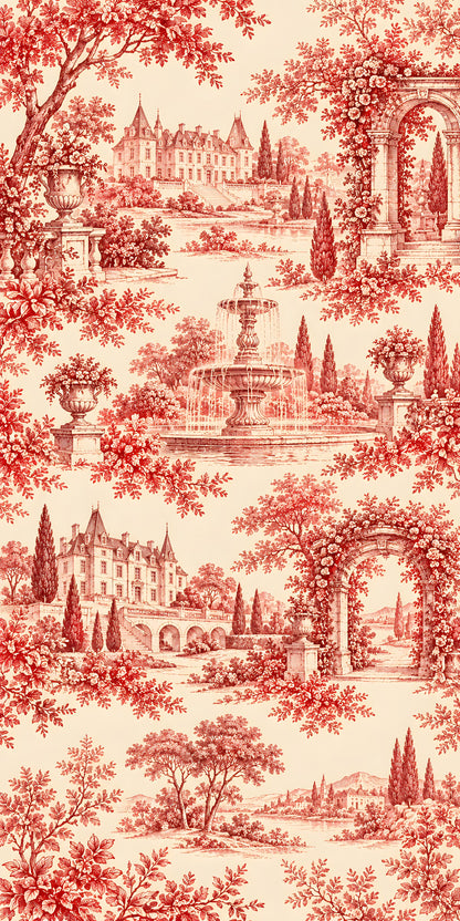 Red Toile de Jouy fridge wrap full design
