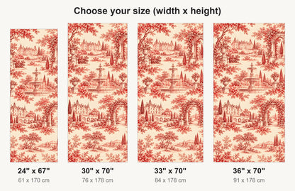 Red Toile de Jouy fridge wrap available sizes 24, 30, 33 and 36 inch