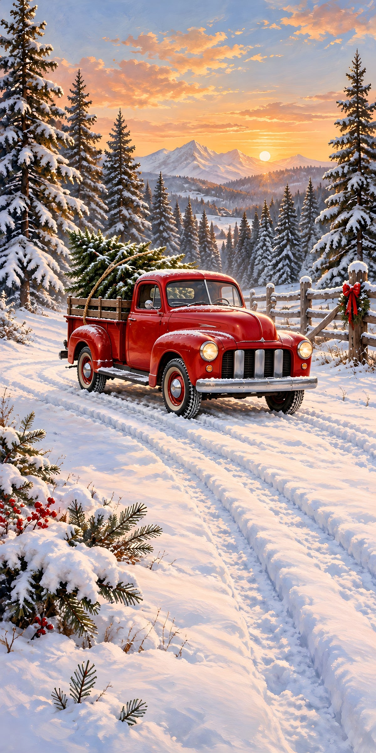 Red Truck & Christmas Tree fridge wrap full design