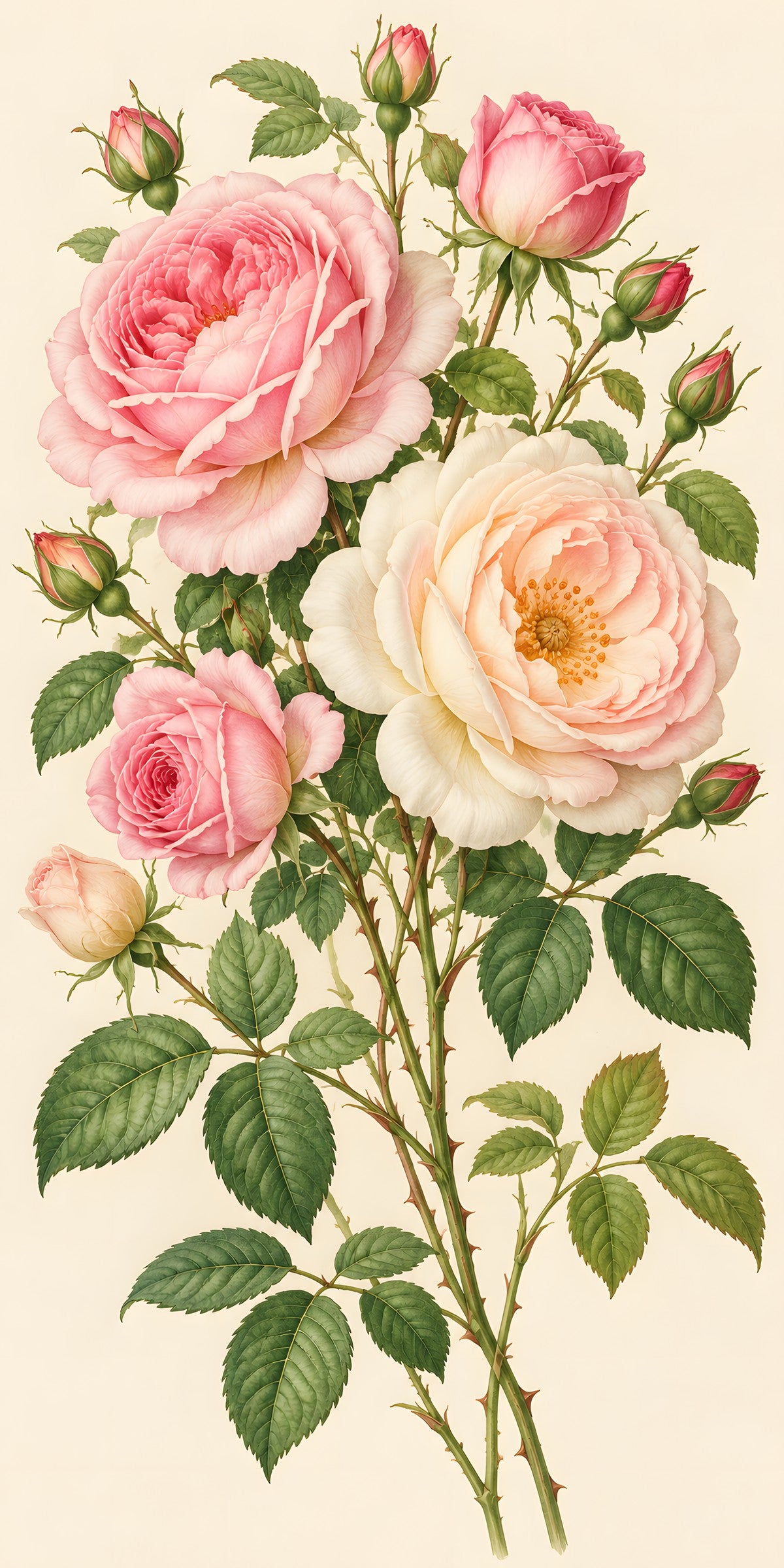 Redouté-Inspired Roses fridge wrap full design