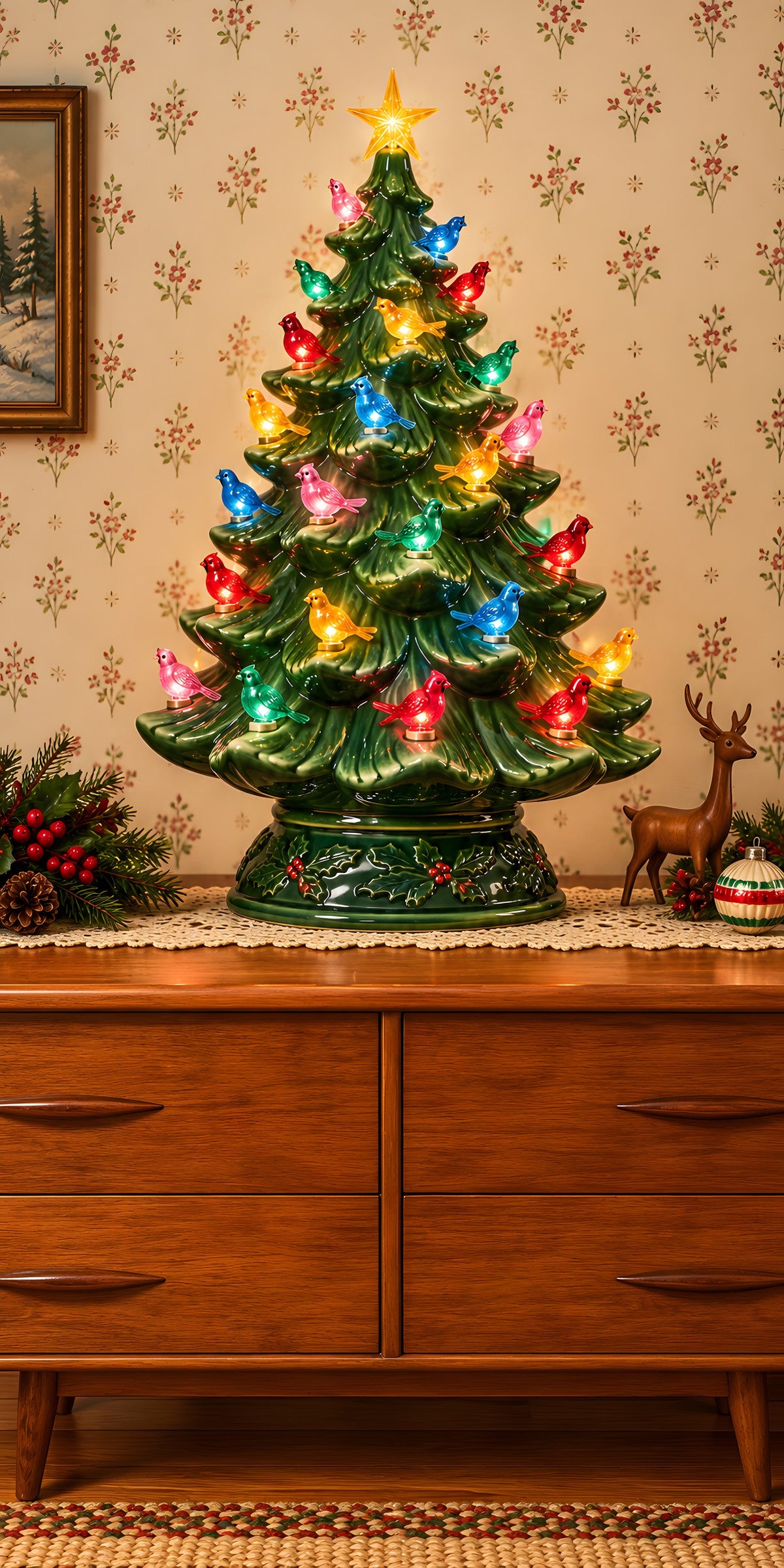 Retro Ceramic Christmas Tree fridge wrap full design