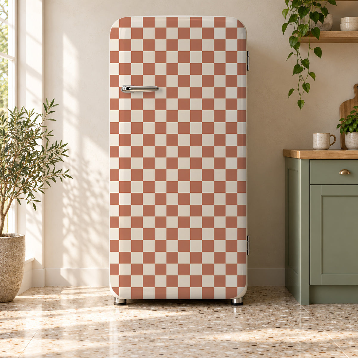 Retro Checkerboard fridge wrap on a retro refrigerator
