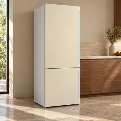 Retro Cream fridge wrap, refrigerator shown at an angle