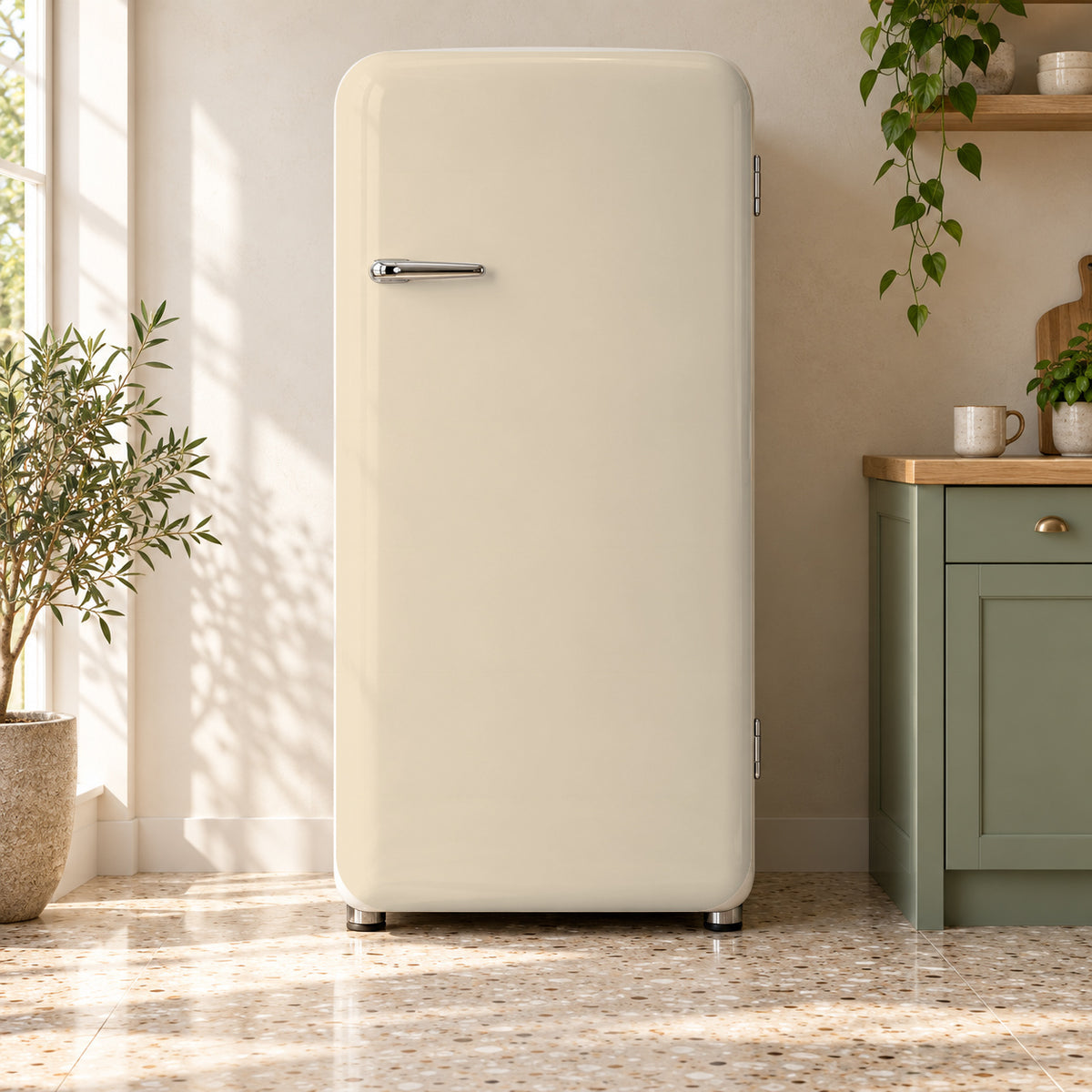 Retro Cream fridge wrap on a retro refrigerator