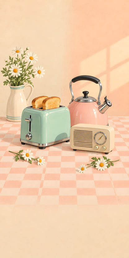 Retro Pastel Kitchen Gadgets fridge wrap full design