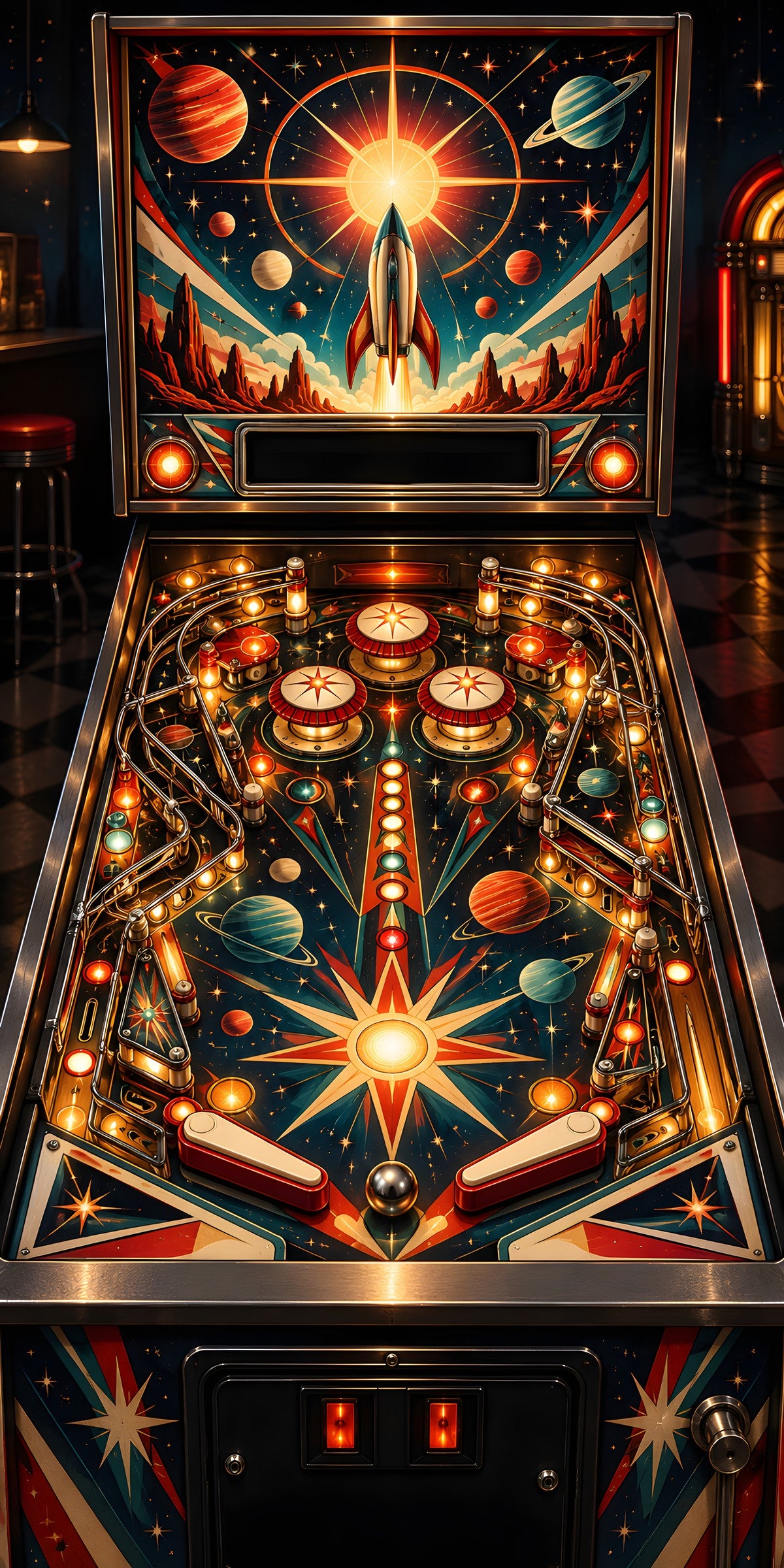 Retro Pinball Machine fridge wrap full design