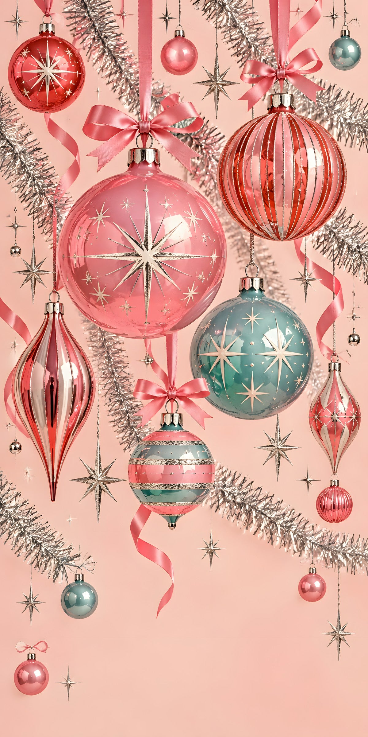 Retro Pink Christmas fridge wrap full design