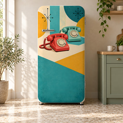 Retro Rotary Telephones fridge wrap on a retro refrigerator