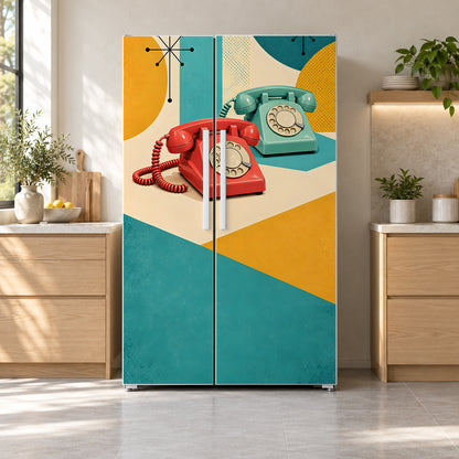 Retro Rotary Telephones fridge wrap on a side-by-side refrigerator