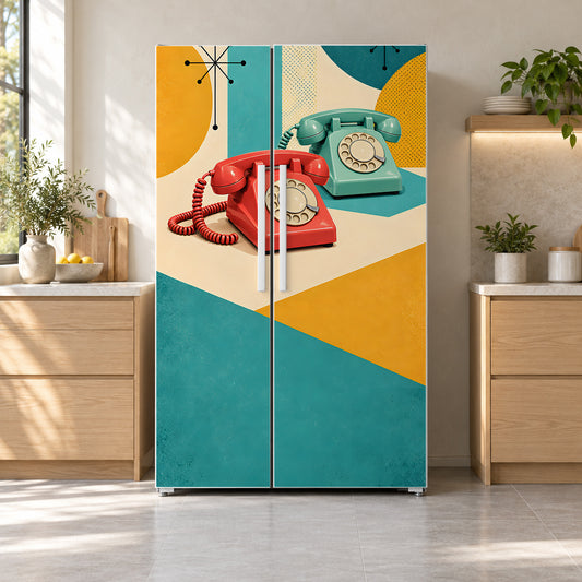 Retro Rotary Telephones fridge wrap on a side-by-side refrigerator