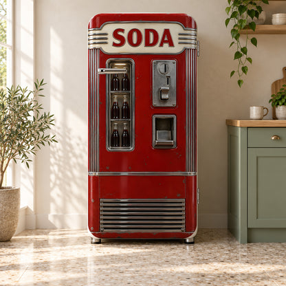 Retro Soda Machine fridge wrap on a retro refrigerator