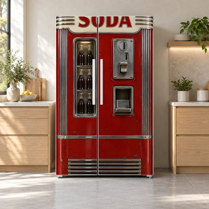 Retro Soda Machine fridge wrap on a side-by-side refrigerator
