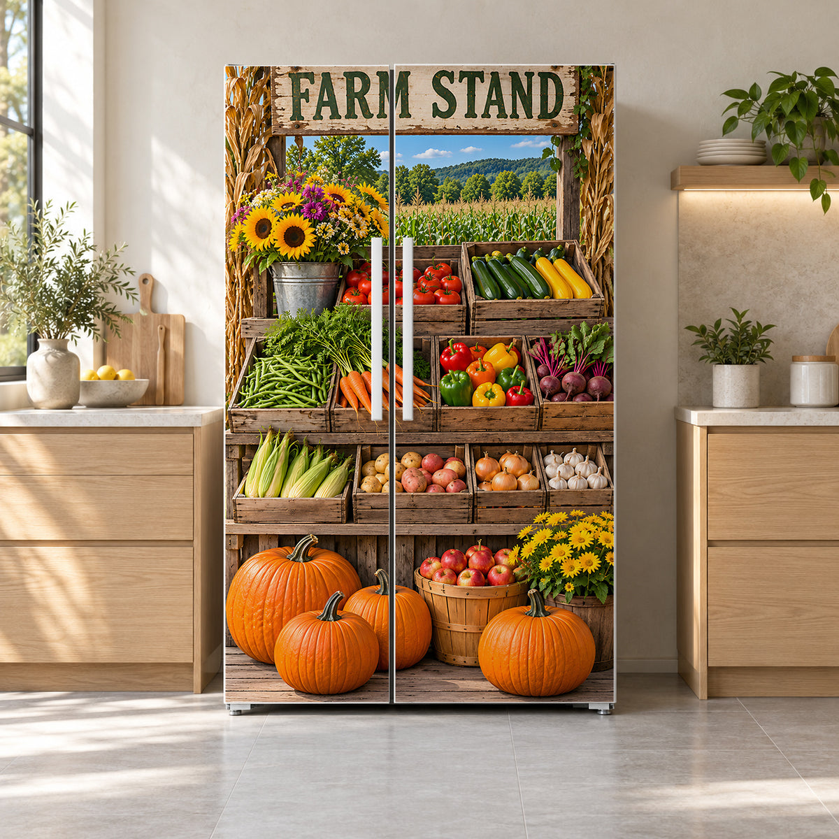 Roadside Farm Stand fridge wrap on a side-by-side refrigerator