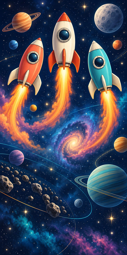 Rocket Ships fridge wrap full design