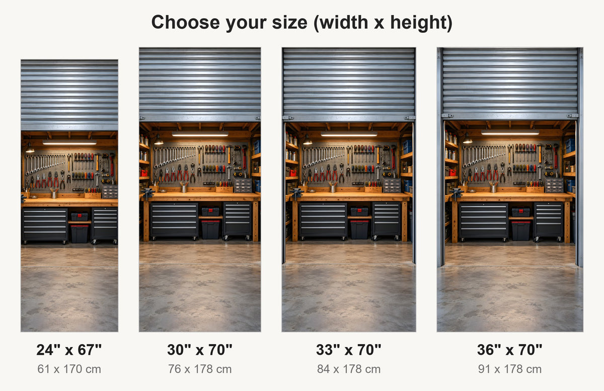 Roll-Up Garage Door Workshop fridge wrap available sizes 24, 30, 33 and 36 inch