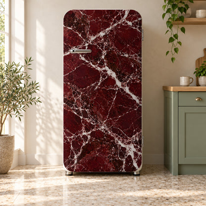 Rosso Levanto Red Marble fridge wrap on a retro refrigerator