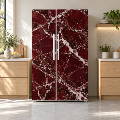 Rosso Levanto Red Marble fridge wrap on a side-by-side refrigerator