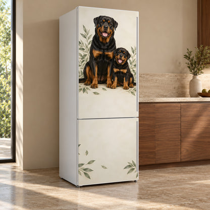 Rottweilers fridge wrap, refrigerator shown at an angle