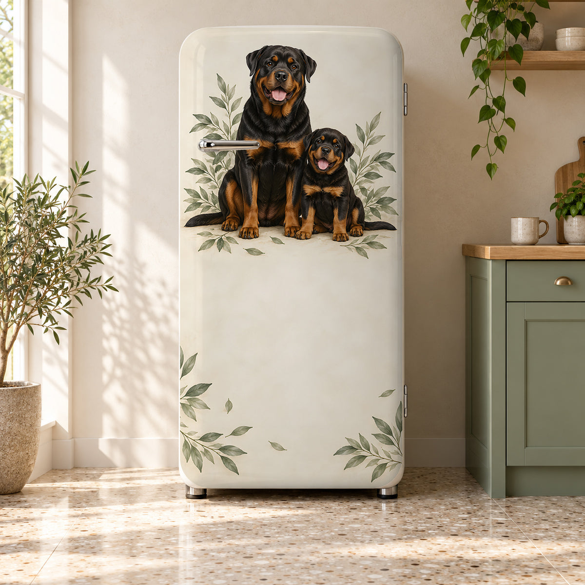 Rottweilers fridge wrap on a retro refrigerator