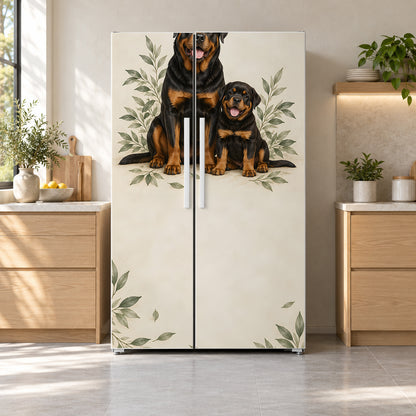 Rottweilers fridge wrap on a side-by-side refrigerator